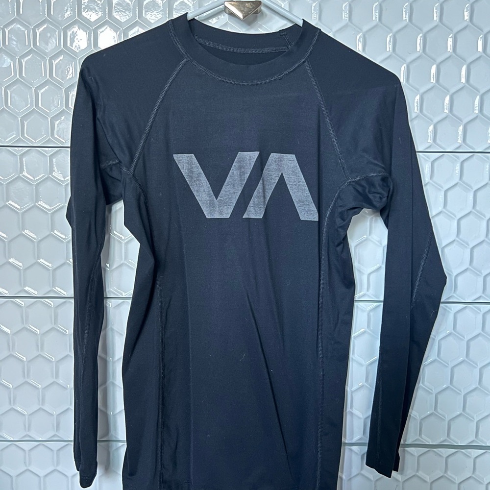RVCA Black Long Sleeve Rash Guard with Gray VA Logo
